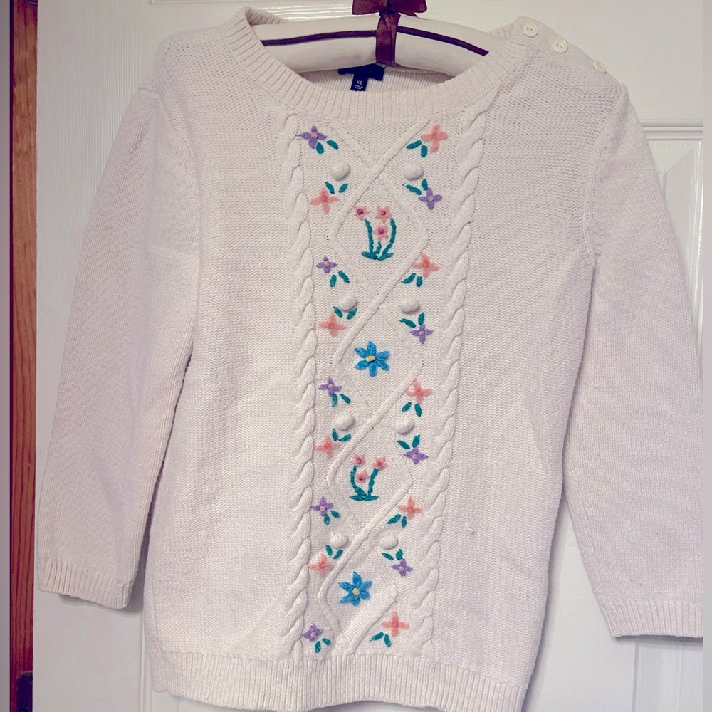 🌸Talbots Embroidered 3/4 sleeves Cable Knit Sweater XS